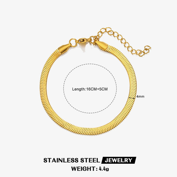 Wholesale Women's Jewelry Set Cuban Chain Bracelet Stacked 18K Gold Plated Stainless Steel Flat Snake Bracelet With Geometric Pattern