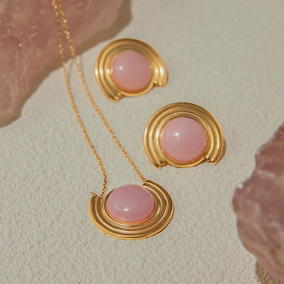 Wholesale Women's Jewelry Set Electroplated Stainless Steel And Titanium Steel Necklaces And Earrings With Geometric Stars Sun And Moon Clouds And Universe Patterns