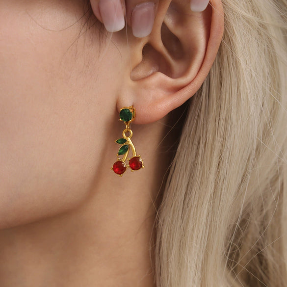 Wholesale Women's Jewelry Set Ferris Wheel Design Natural Stone Beaded Necklace And Glass Stone Cherry Earrings Titanium Steel Electroplated