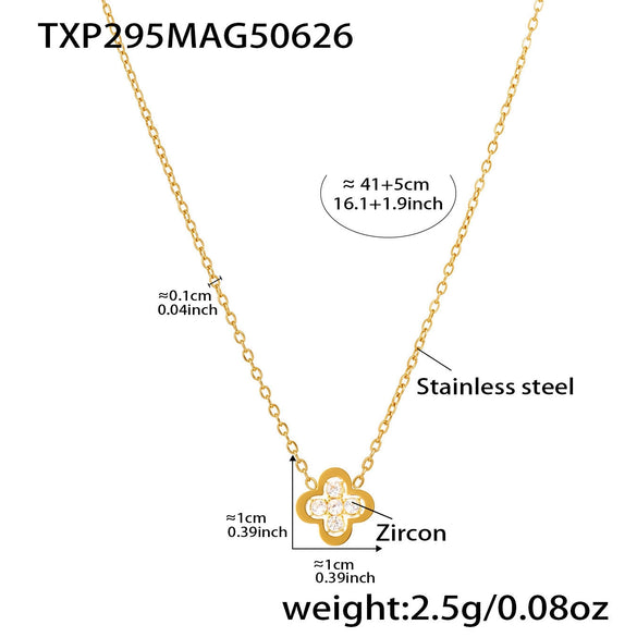 Wholesale Women's Jewelry Set Ferris Wheel Four Leaf Flower Clavicle Chain Earrings Hand Jewelry Titanium Steel Stainless Steel Zircon Electroplated