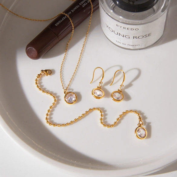 Wholesale Women's Jewelry Set Geometric Stainless Steel And Titanium Steel Electroplated Earrings Necklaces And Bracelets