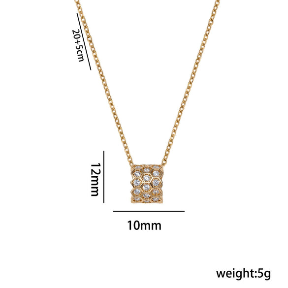 Wholesale Women's Jewelry Set Honeycomb Pattern Light Luxury Style Gold Plated Environmentally Friendly Copper O Word Chain Necklace And Earrings