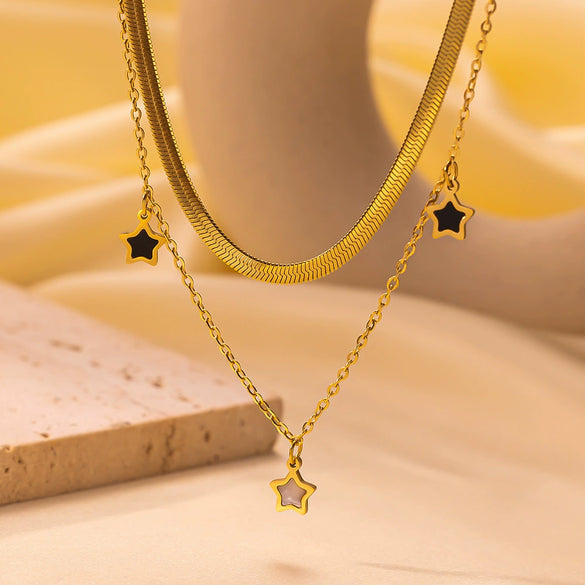 Wholesale Women's Jewelry Set 18K Real Gold Plated Titanium Steel With Love Water Drops Bells Pattern Clavicle Ochain Necklace
