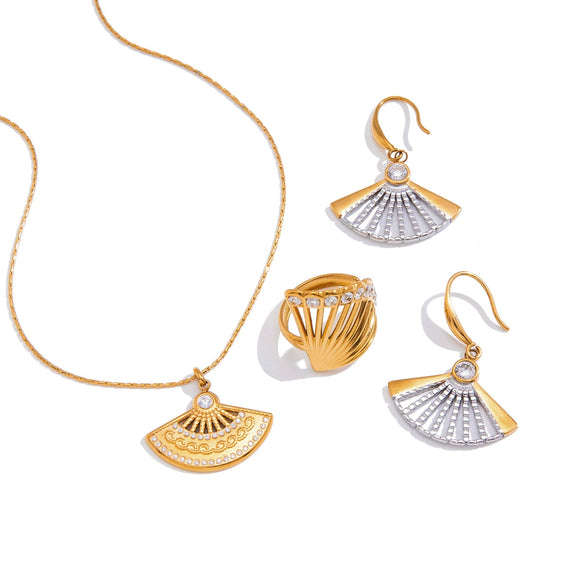 Wholesale Women's Jewelry Set Of Earrings Necklaces And Hand Accessories In Fanshaped Cross Design Made Of Stainless Steel And Titanium Steel With Electroplating