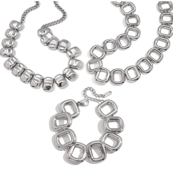 Wholesale Women's Jewelry Set Stainless Steel And Titanium Steel Electroplated Geometric Necklace And Bracelet With O Word Chain