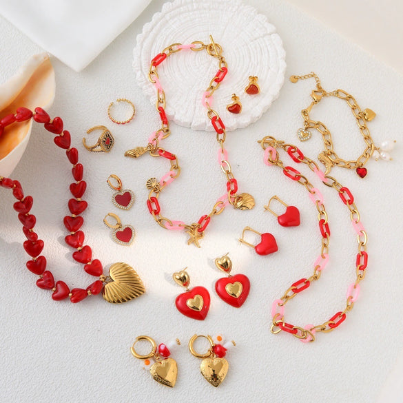 Wholesale Women's Jewelry Set Stainless Steel 18K Electroplated Heart Water Drop Bell Fashion Geometry Accessories