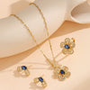 Wholesale Women's Jewelry Set Titanium Steel Flower Shaped With Sea Blue Gemstone Inlaid And Electroplating