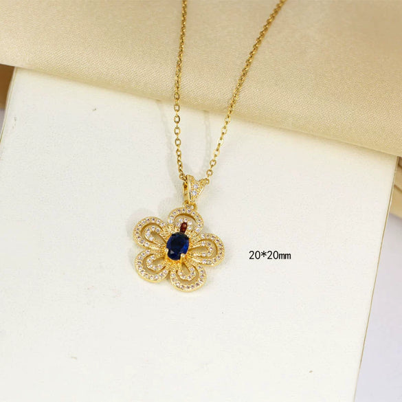 Wholesale Women's Jewelry Set Titanium Steel Flower Shaped With Sea Blue Gemstone Inlaid And Electroplating