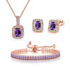 Wholesale Women's Jewelry Set With Alloy And Artificial Crystal Square Pattern Electroplated Ochain Earrings Pendant Necklace And Bracelet