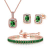 Wholesale Women's Jewelry Set With Alloy And Artificial Crystal Square Pattern Electroplated Ochain Earrings Pendant Necklace And Bracelet