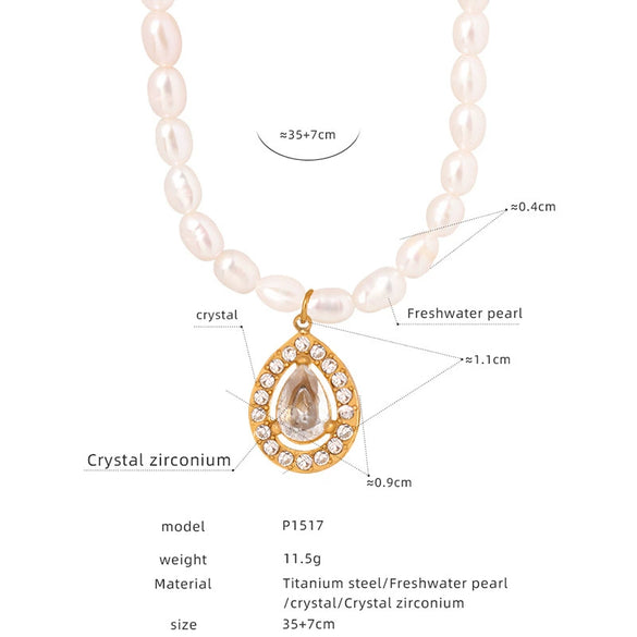 Wholesale Women's Jewelry Set With Freshwater Pearl Necklace And Love Heart Pendant Earrings Titanium Steel Material Electroplating Treatment