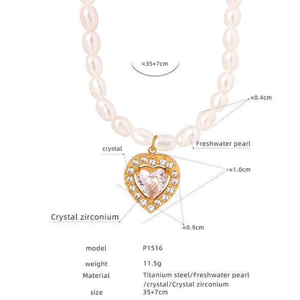 Wholesale Women's Jewelry Set With Freshwater Pearl Necklace And Love Heart Pendant Earrings Titanium Steel Material Electroplating Treatment