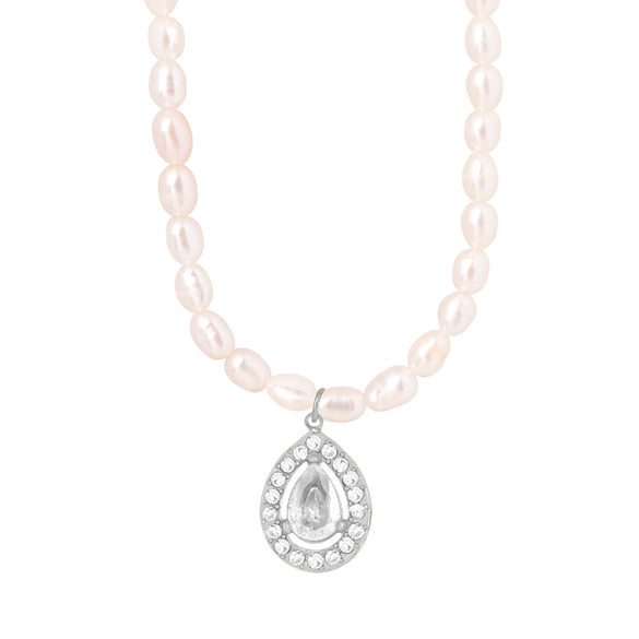 Wholesale Women's Jewelry Set With Freshwater Pearl Necklace And Love Heart Pendant Earrings Titanium Steel Material Electroplating Treatment