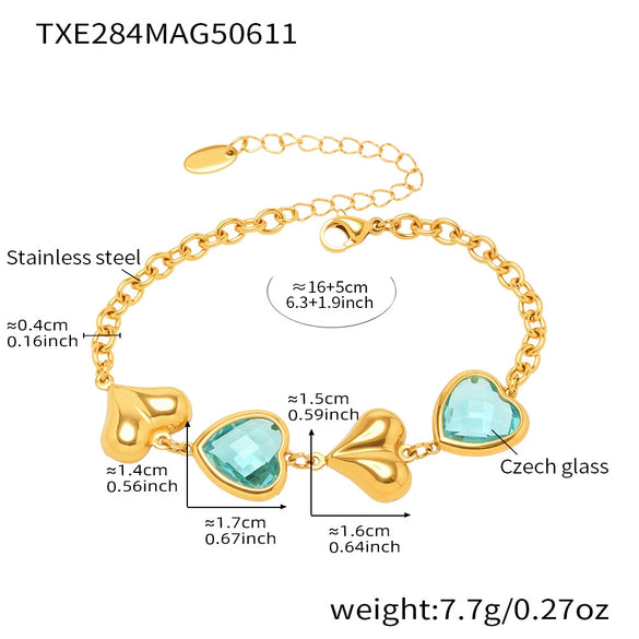 Wholesale Women's Jewelry Set With Love Heart Czech Glass Stainless Steel 18K Real Gold Electroplated Necklace Bracelet Earrings