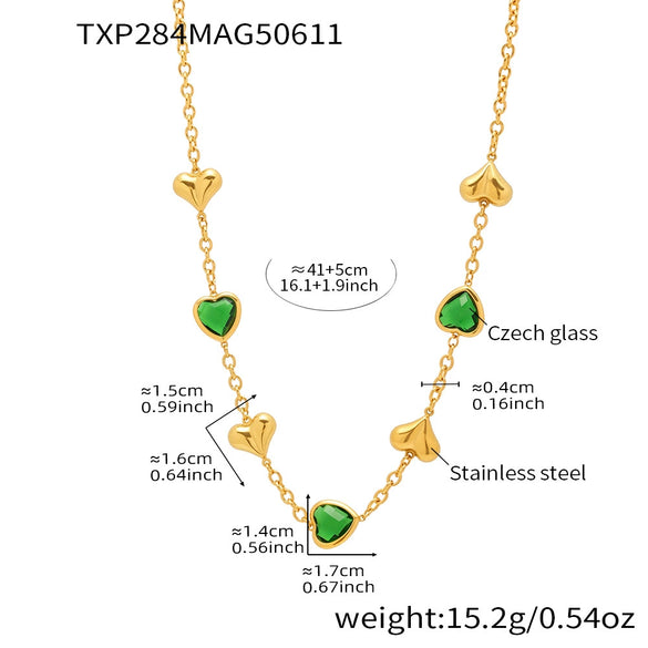 Wholesale Women's Jewelry Set With Love Heart Czech Glass Stainless Steel 18K Real Gold Electroplated Necklace Bracelet Earrings