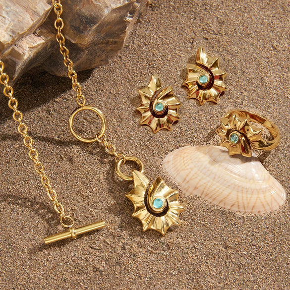 Wholesale Women's Jewelry Set With Marine Life Pattern Made Of Stainless Steel And Titanium Steel Electroplated