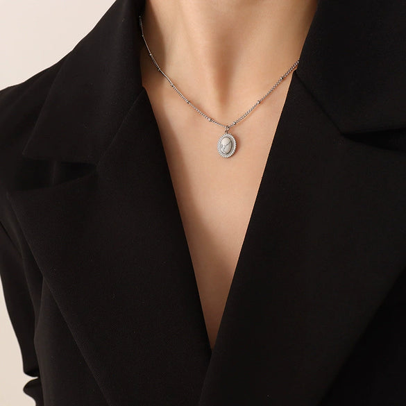 Wholesale Women's Jewelry Set With Oval Turquoise Cat's Eye Stone Inlaid Retro Style Titanium Steel Material