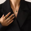 Wholesale Women's Jewelry Set With Oval Turquoise Cat's Eye Stone Inlaid Retro Style Titanium Steel Material