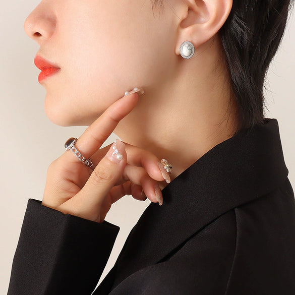Wholesale Women's Jewelry Set With Pine Stone And Cat's Eye Stone Inlaid Titanium Steel Turquoise Opal Simple Geometric Design