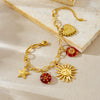 Wholesale Women's Jewelry Set With Sun Round Heartshaped Stainless Steel Pendants Plants And Flowers Pattern O Word Chain Electroplated