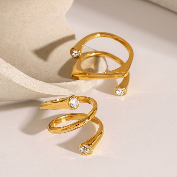 Wholesale Women's Jewelry Stainless Steel Drop Shape Geometric Electroplated Three Layer Asymmetric Opening Ring