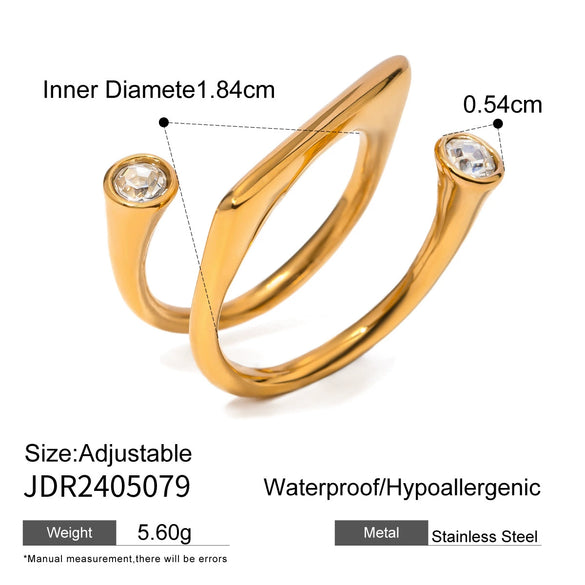 Wholesale Women's Jewelry Stainless Steel Drop Shape Geometric Electroplated Three Layer Asymmetric Opening Ring