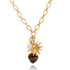Wholesale Women's Jewelry Stainless Steel Electroplated Necklace With Tiger Eye Stone Heart Shape And Geometric Pattern