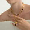 Wholesale Women's Jewelry Stainless Steel Electroplated Necklace With Tiger Eye Stone Heart Shape And Geometric Pattern