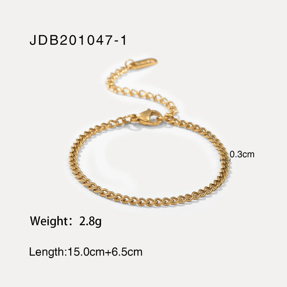 Wholesale Women's Jewelry Stainless Steel Flat Snake Overlapping Miami Cuban Chain Bracelet 18K Gold Plated Electroplated