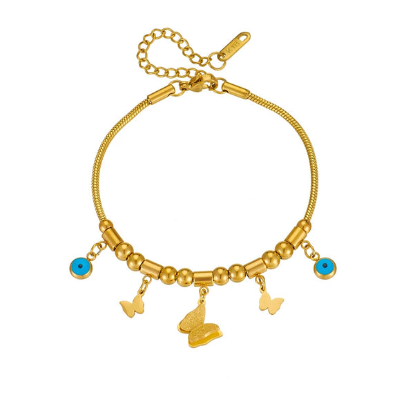 Wholesale Women's Jewelry Stainless Steel Geometric Butterfly Blue Eye Pendant Retro Bracelet With Electroplating Treatment