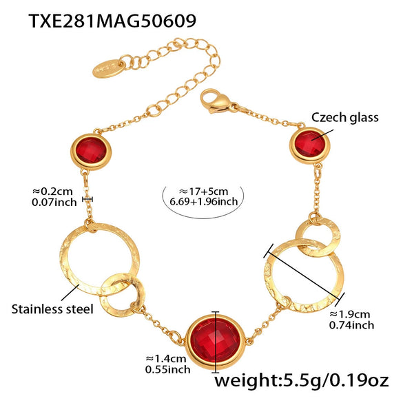 Wholesale Women's Jewelry 316L Stainless Steel Geometric Czech Glass Ring Bracelet With Electroplating