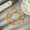Wholesale Women's Jewelry Stainless Steel Geometric Fivepetal Flower Necklace And Bracelet With Electroplating Oshaped Chain