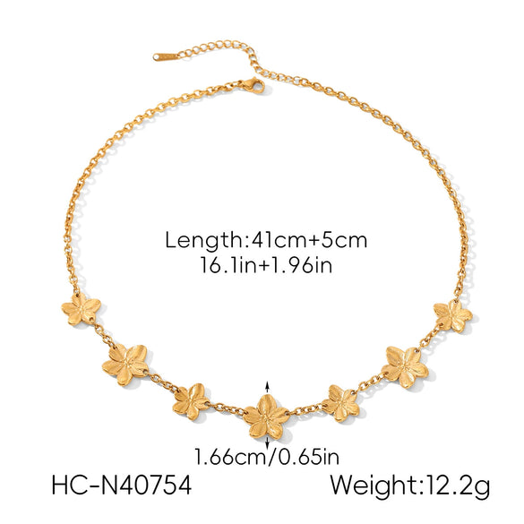 Wholesale Women's Jewelry Stainless Steel Geometric Fivepetal Flower Necklace And Bracelet With Electroplating Oshaped Chain