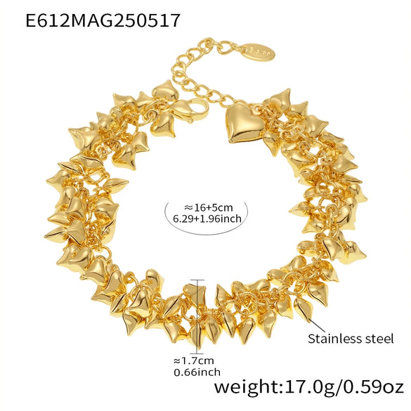 Wholesale Women's Jewelry 316L Stainless Steel Geometric Heart Pendant Bracelet Vacuum Electroplated Minimalist Style