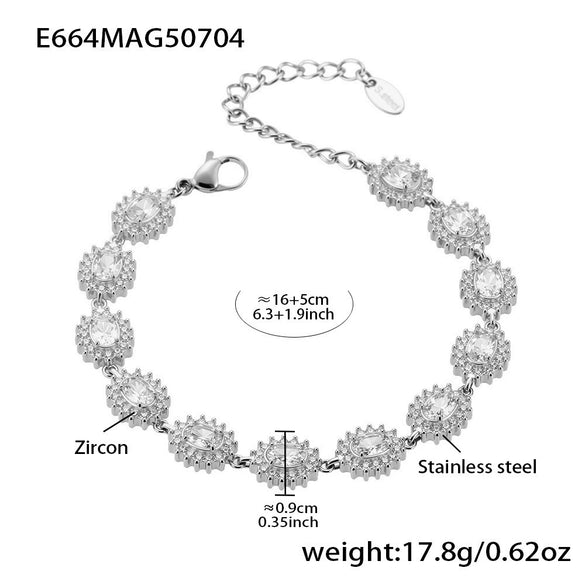 Wholesale Women's Jewelry Stainless Steel Geometric Pattern Fourleaf Flower Full Diamond Bracelet Electroplating