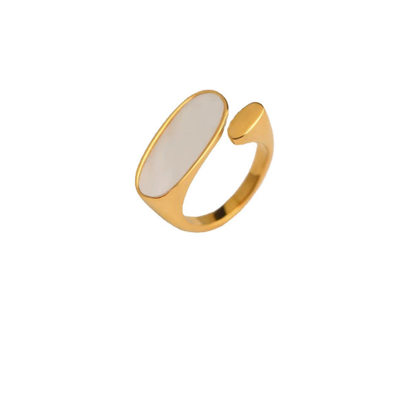 Wholesale Women's Jewelry Stainless Steel Oval White Seashell Ring Plated 18K Gold Geometric Style