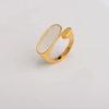 Wholesale Women's Jewelry Stainless Steel Oval White Seashell Ring Plated 18K Gold Geometric Style