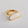 Wholesale Women's Jewelry Stainless Steel Oval White Seashell Ring Plated 18K Gold Geometric Style