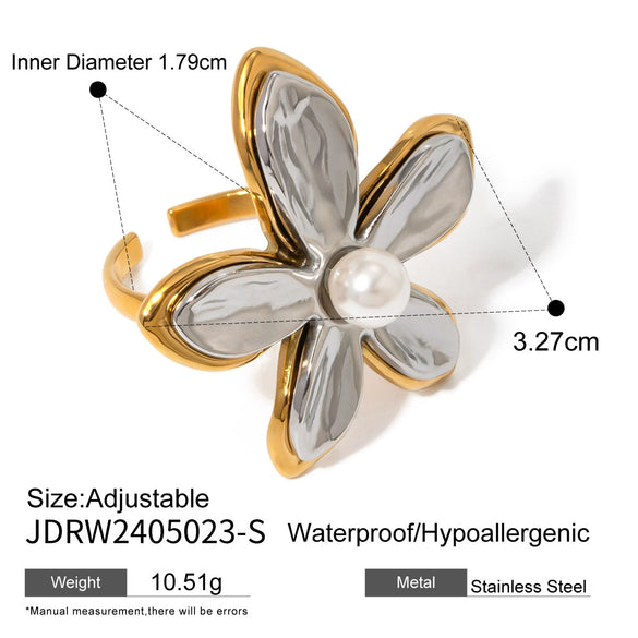Wholesale Women's Jewelry Stainless Steel Pearl Ring And Flower Earrings With Electroplating
