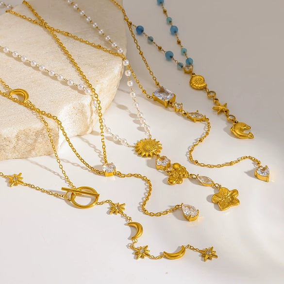 Wholesale Women's Jewelry Stainless Steel Yshaped Chain Set With Animal Zodiac Pattern Vacuum Real Gold Plated In Pvd Furnace