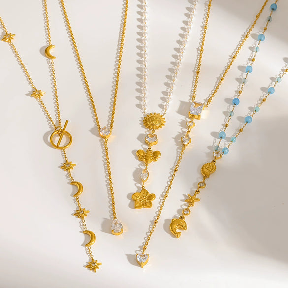 Wholesale Women's Jewelry Stainless Steel Yshaped Chain Set With Animal Zodiac Pattern Vacuum Real Gold Plated In Pvd Furnace