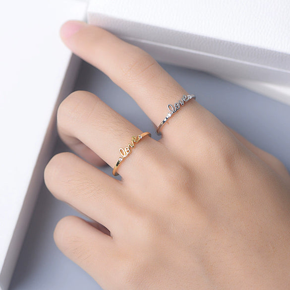 Wholesale Women's Jewelry 925 Sterling Silver English Letter Ring With Geometric Design And Electroplating Treatment