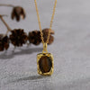 Wholesale Women's Jewelry 925 Sterling Silver Geometric Art Box Pendant Set With Gems Malachite Lapis Gold Tiger Eye Necklace Light Luxury Retro Style