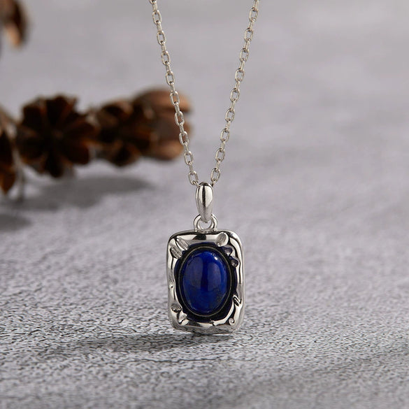 Wholesale Women's Jewelry 925 Sterling Silver Geometric Art Box Pendant Set With Gems Malachite Lapis Gold Tiger Eye Necklace Light Luxury Retro Style