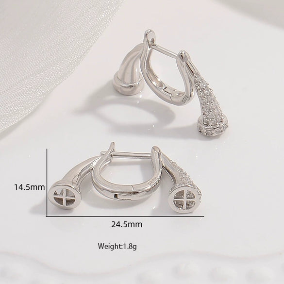 Wholesale Women's Jewelry 925 Sterling Silver Geometric Horn T Square U Shape Zirconia Earrings Light Luxury Style
