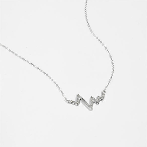 Wholesale Women's Jewelry 925 Sterling Silver Geometric Wave Heart Pendant Necklace With Electroplating Platinum 18K Gold