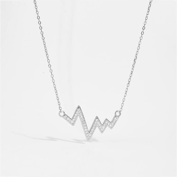 Wholesale Women's Jewelry 925 Sterling Silver Geometric Wave Heart Pendant Necklace With Electroplating Platinum 18K Gold