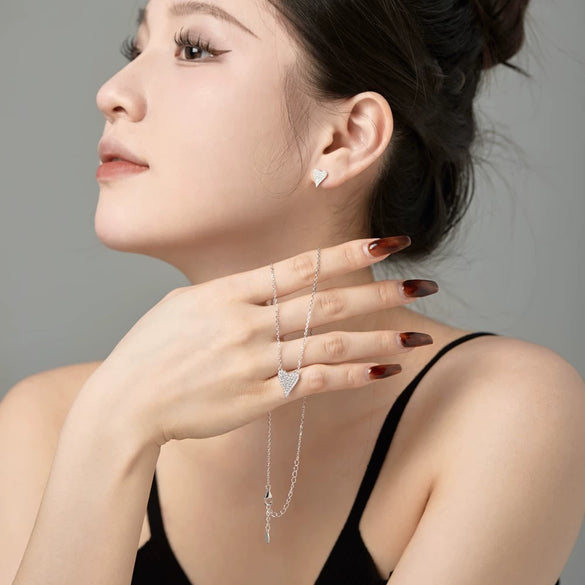 Wholesale Women's Jewelry Sterling Silver 925 Love Heart Water Drop Bell Inlaid Zircon Necklace Earrings Set