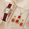 Wholesale Women's Jewelry Suit Alloy Case Imitation Leather Strap Square Dial Pointer Roman Scale Design