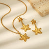 Wholesale Women's Jewelry Titanium Steel And Stainless Steel Earrings And Necklace Set With Starfish Marine Organisms Pattern Ochain Electroplated With Vacuum Real Gold In Furnace